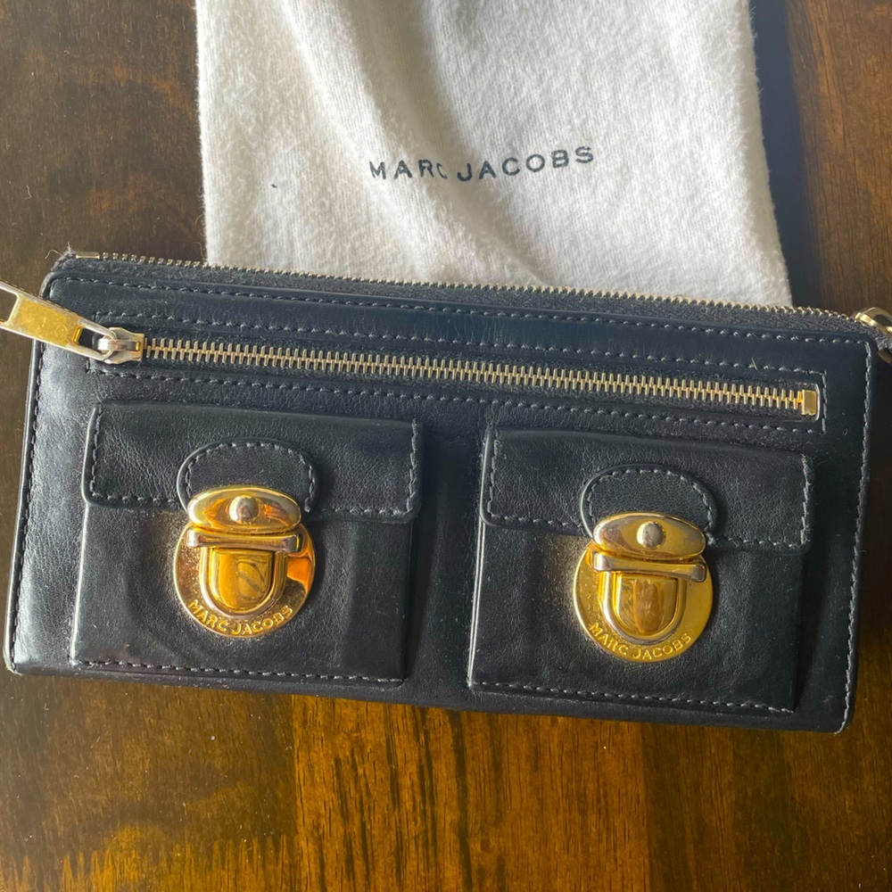 Marc Jacobs Black Wallet with Gold Hardware
